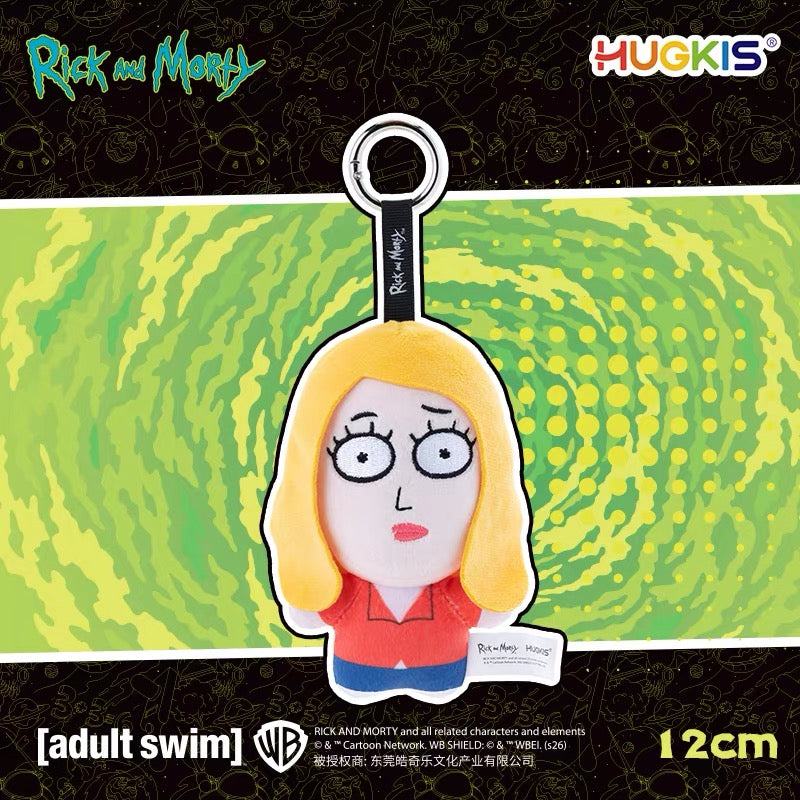 HUGKIS Rick and Morty Plush Clip-On Keychain 12 cm Beth Summer Jerry