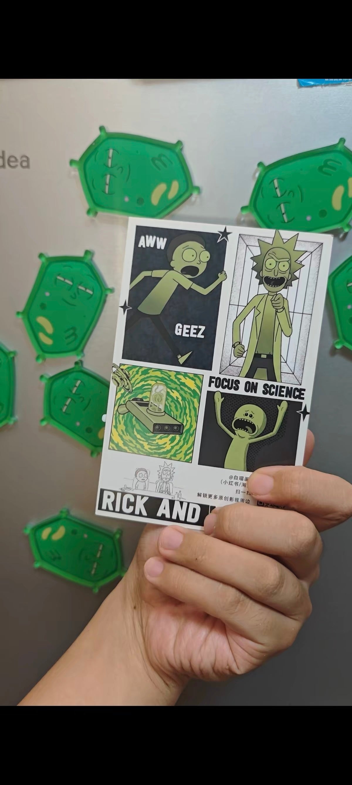 Rick and Morty S9E7 Original Fan Art Magnet Keychain Illustrated Back Card