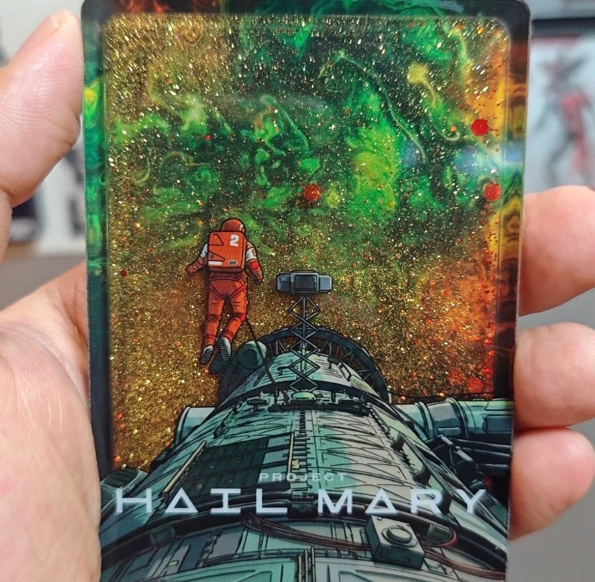 Project Hail Mary Liquid Glitter Acrylic Block Magnet Keychain