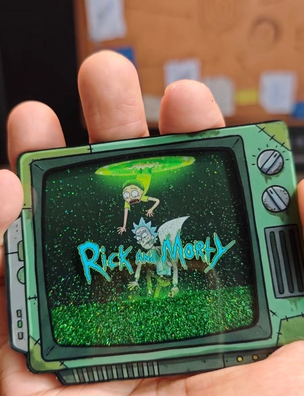 Rick and Morty Interdimensional Cable Glitter Keychain Magnet