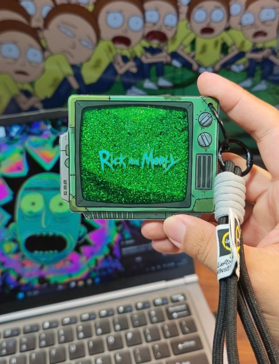 Rick and Morty Interdimensional Cable Glitter Keychain Magnet