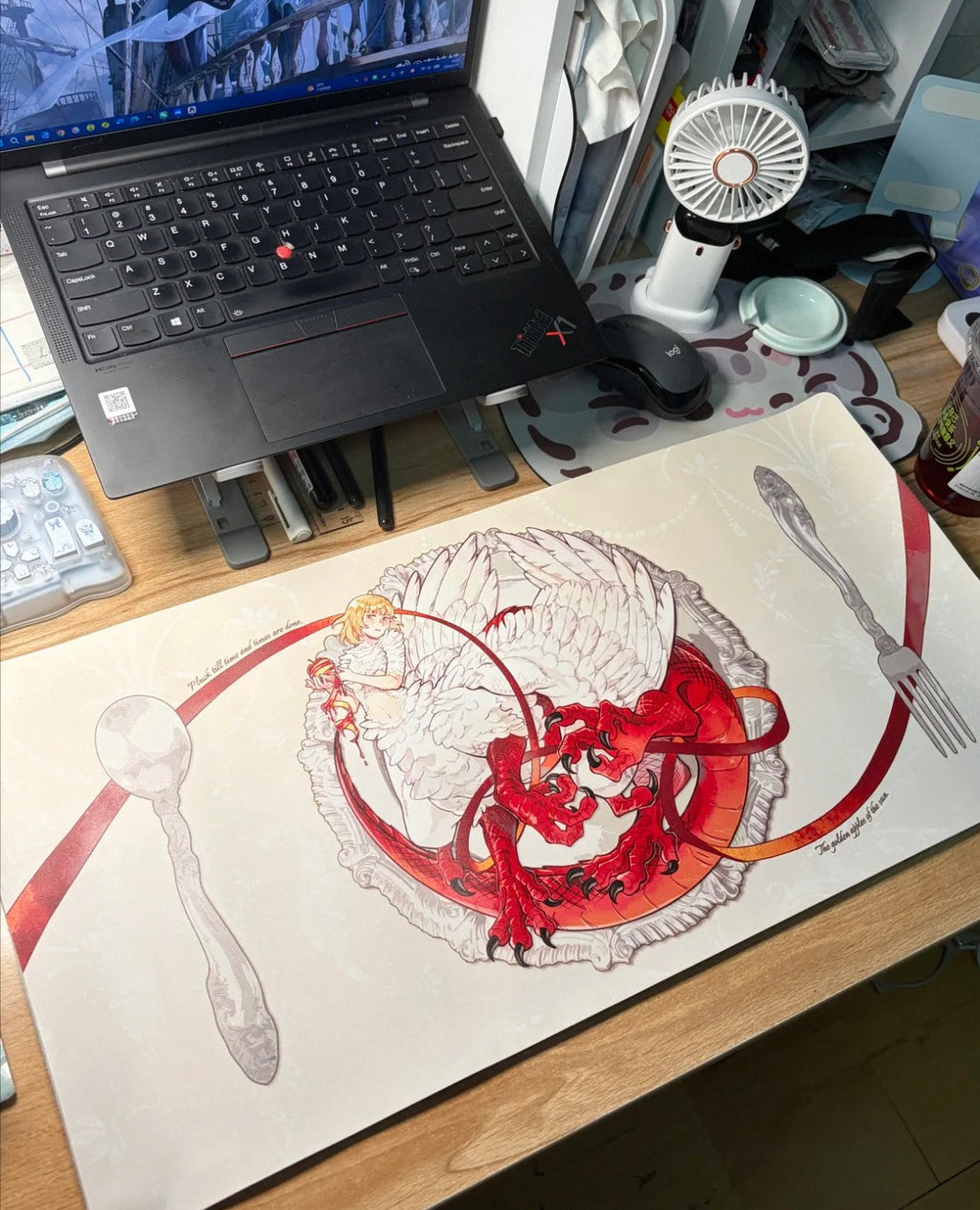 Falin Chimera Mousepad Desk mat Delicious in Dungeon Meshi Fallin Leather